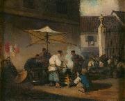 George Chinnery Chinese Street Scene at Macao oil on canvas